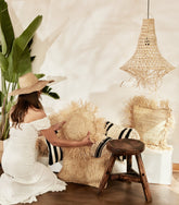 Round Raffia Cushion with Fringe