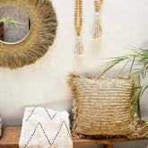 Square Raffia Cushion with Fringe