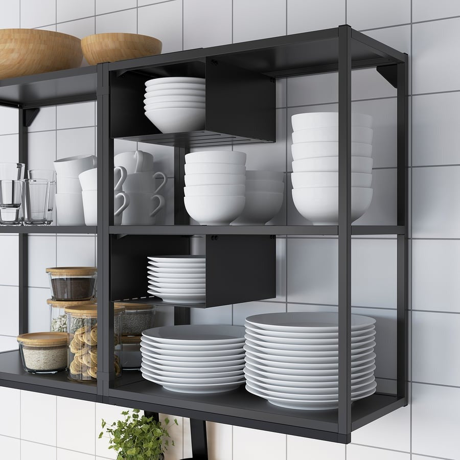 Wall fr w shelves, anthracite wall frame with 2 shelves