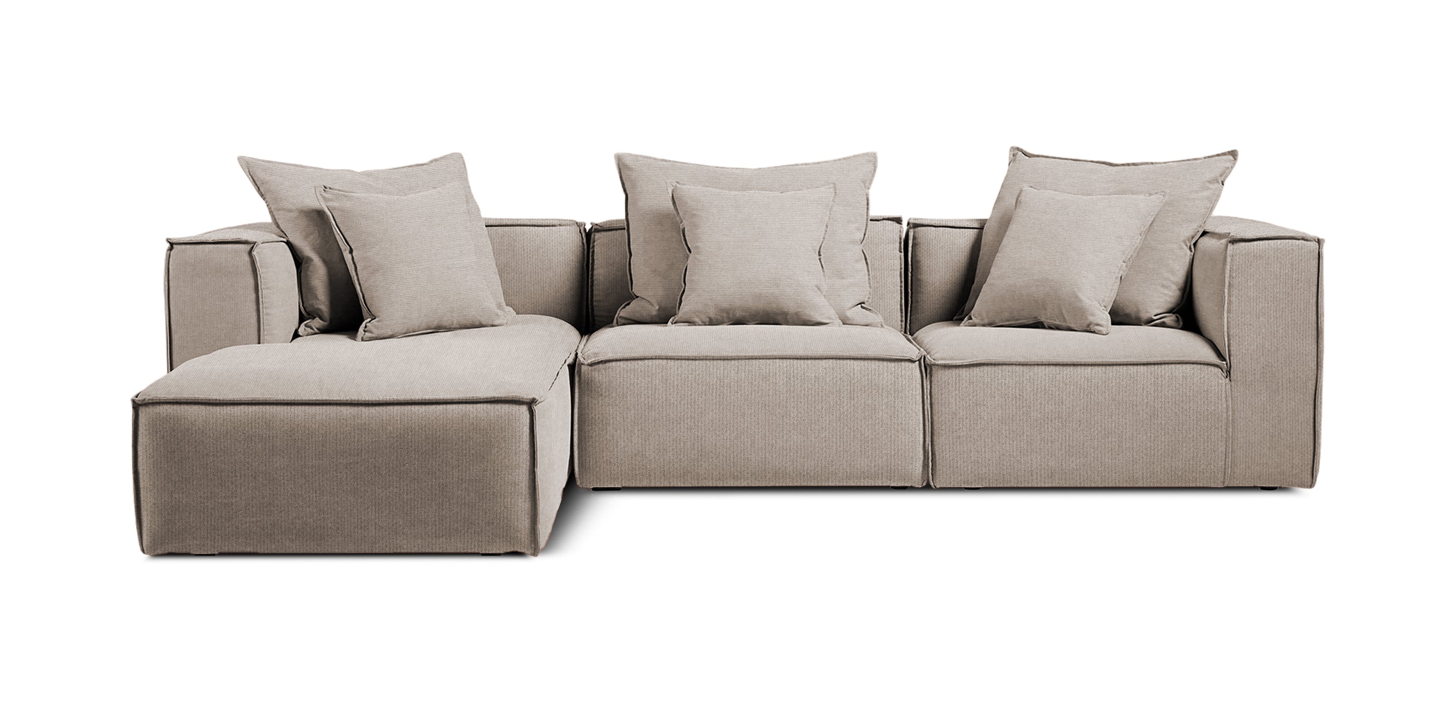 أريكة بيضاء من الكتان على شكل حرف L مقاس 265