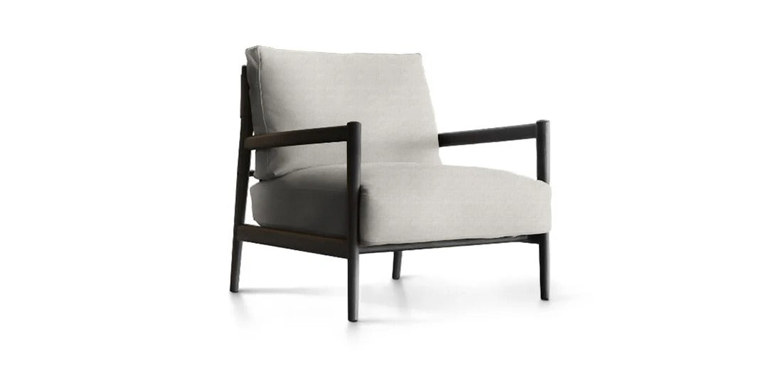 Modern armchair with gray cushion on a white background