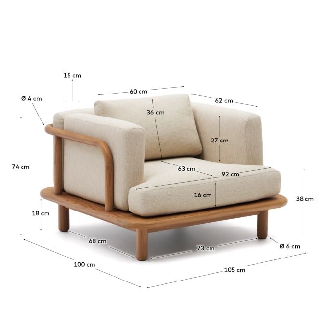 Turqueta 3-seater sofa made from solid teak wood
