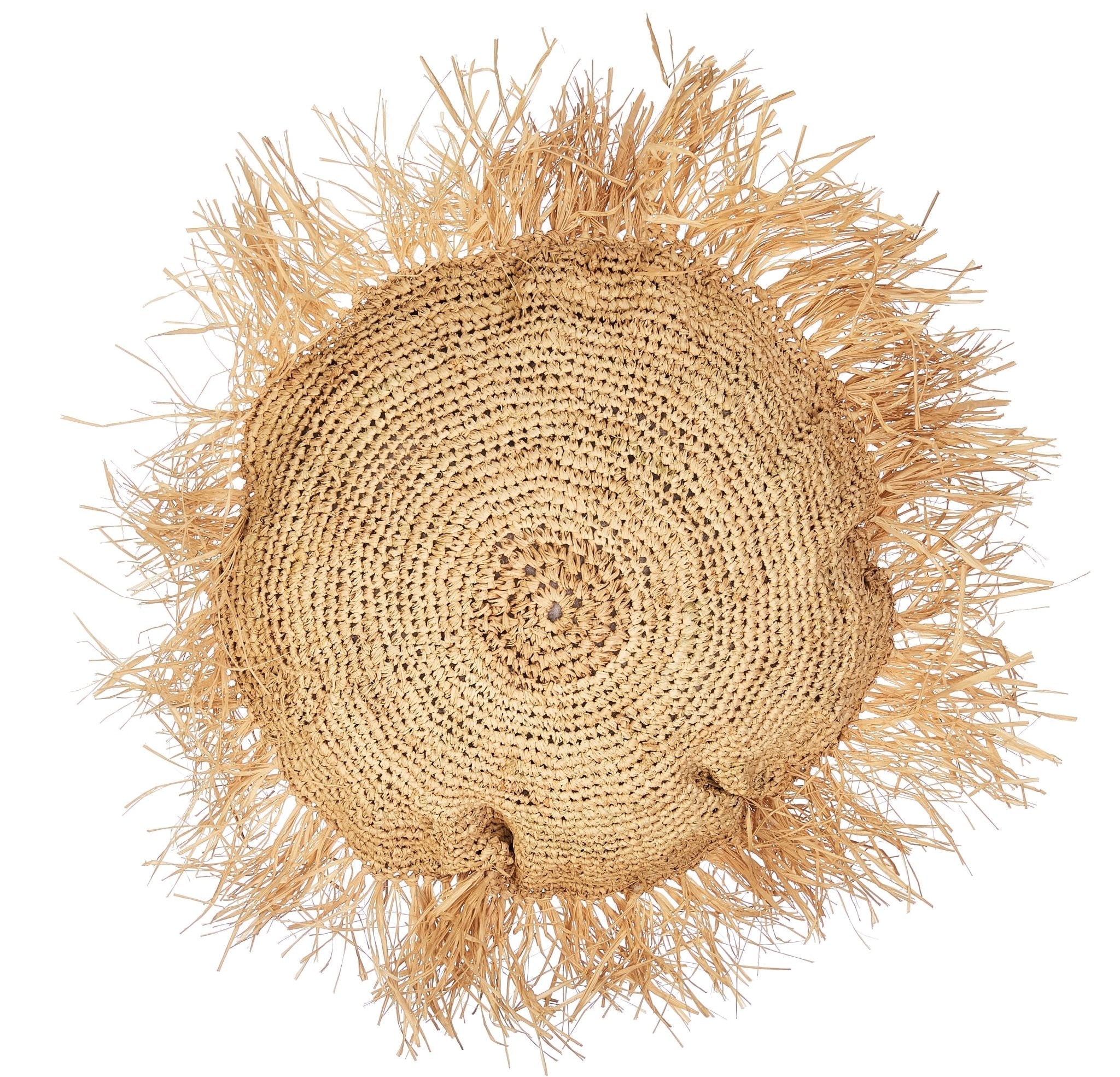 Round Raffia Cushion with Fringe