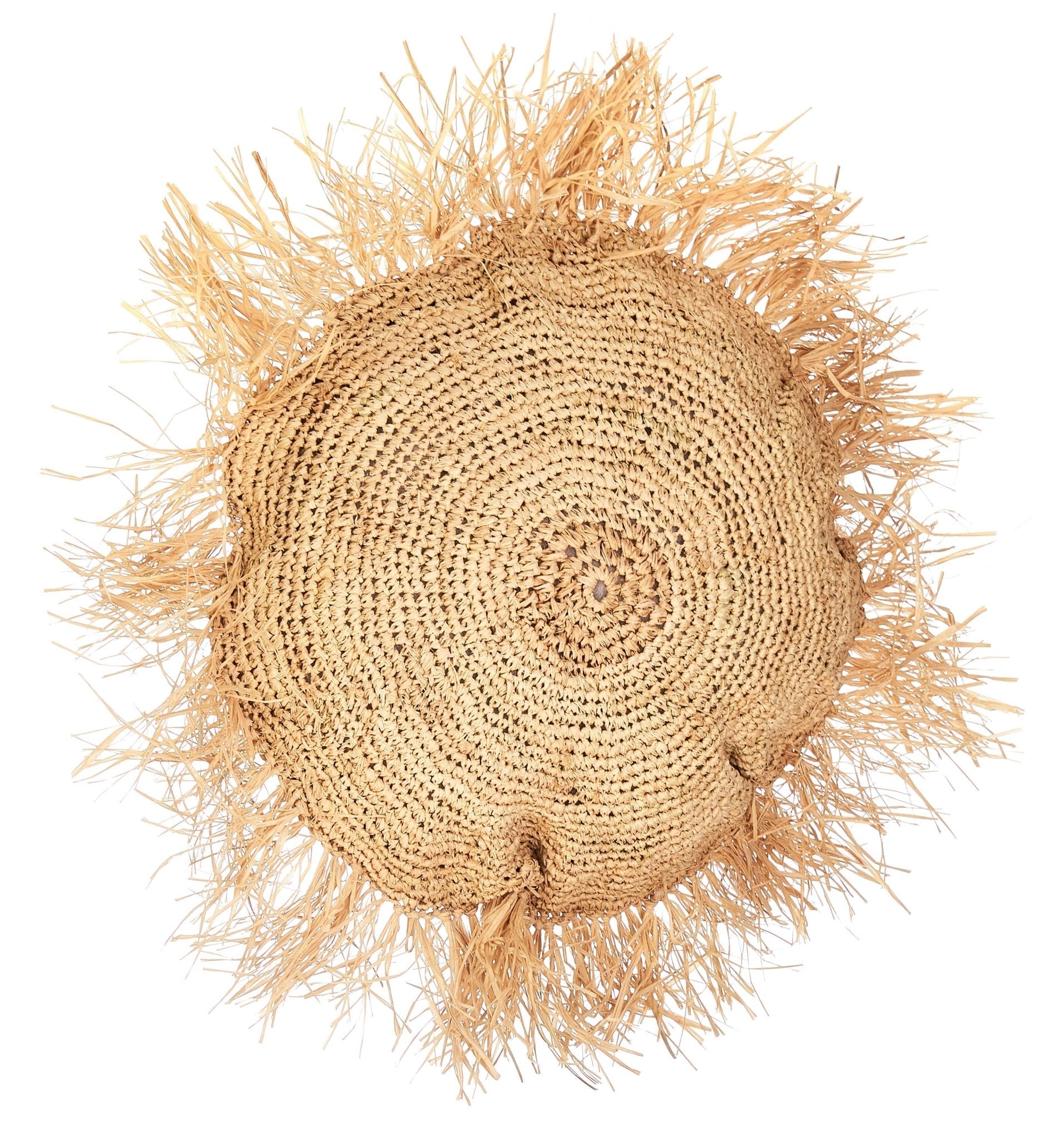 Round Raffia Cushion with Fringe
