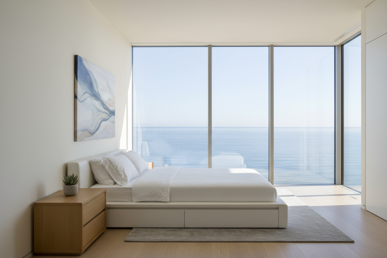 sea view bedroom in minimalist style