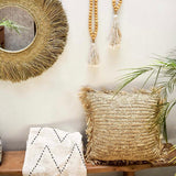 Square Raffia Cushion with Fringe